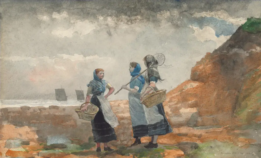 Three Fisher Girls, Tynemouth in Detail Winslow Homer